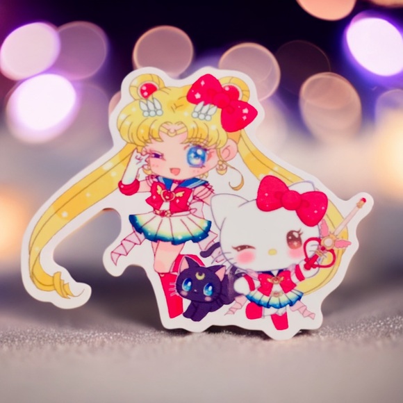 Sailor Moon x Sanrio SET OF 6 Stickers, Clear 3.5” Hello Kitty Kuromi Melody - Picture 2 of 9
